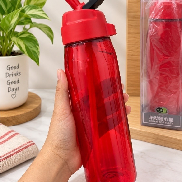 Botol Minum H2Go 750ml Merah dg Straw Tupperware