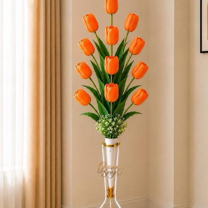 MAAD Bunga Hias Sudut Artificial Tulip 12 Kuntum 160cm Bunga Hias Berdiri Besar Dekorasi Rumah Mewah