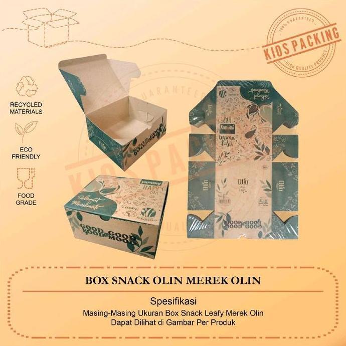 100pcs Box Snack Olin Eco Leafy 12x12 12x14 12x16 / Dus Kotak Kue Roti Motif 12 x 12 / 12 x 14 / 12 