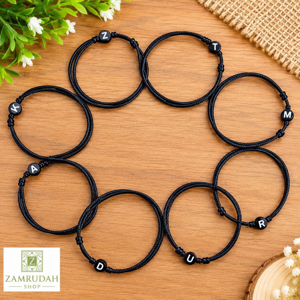 Gelang Tangan Tali Serut Inisial huruf/ Gelang Tangan Tali Inisial Huruf/ Gelang Tali Inisial bulat 