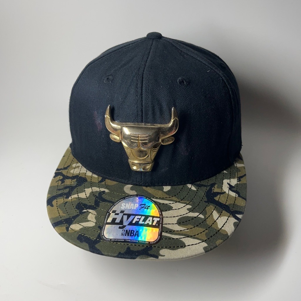 Topi Snapback NBA Hyflat Chicago Bulls Besi Two Tone Hitam Camo 95% Baru Dewasa