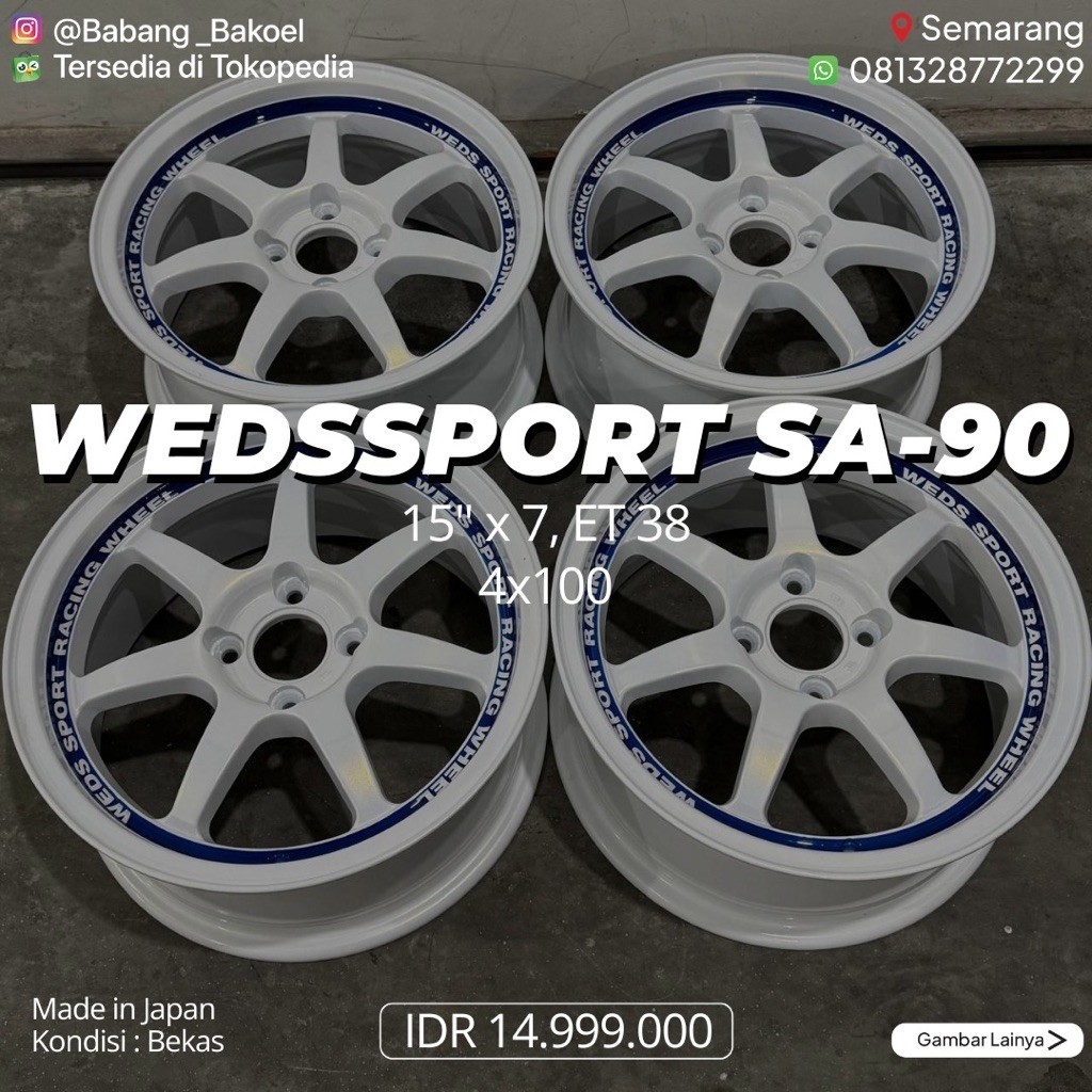 Wedssport SA90 Ring 15 4x100 Lebar 7 et 38 Velg R15 Original Ori Japan Jepang JDM Rays SSR Advan Enk