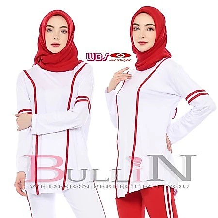 Atasan Senam Kerin Standar dan Jumbo | Baju Olahraga Panjang Merah Putih
