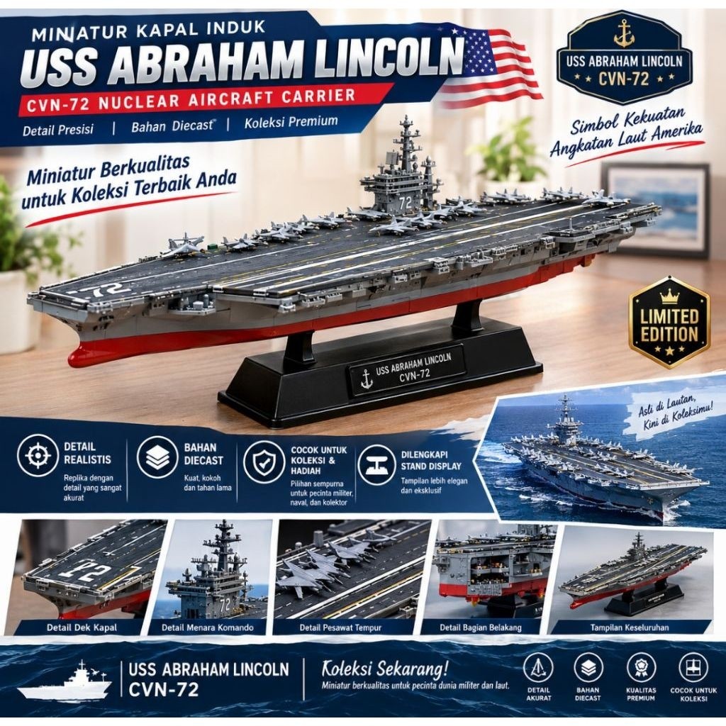 Miniatur Kapal Induk Nuklir USS Abraham Lincoln- Replika Kapal Induk