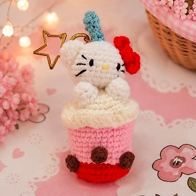 gantungan rajut kitty boba