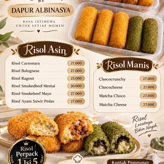 Risol Bekasi Risol Mentai Risol Mayo Risol Coklat Risol Matcha Risol Ayam Suwir Risol Ragout Risol C