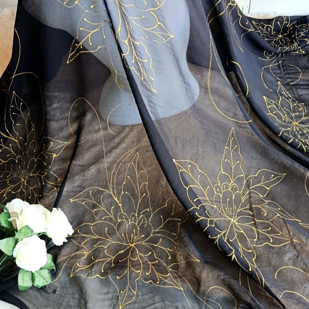 Kain kebaya lukis tinta emas/kain kebaya sutra crep/kebaya bali lukis