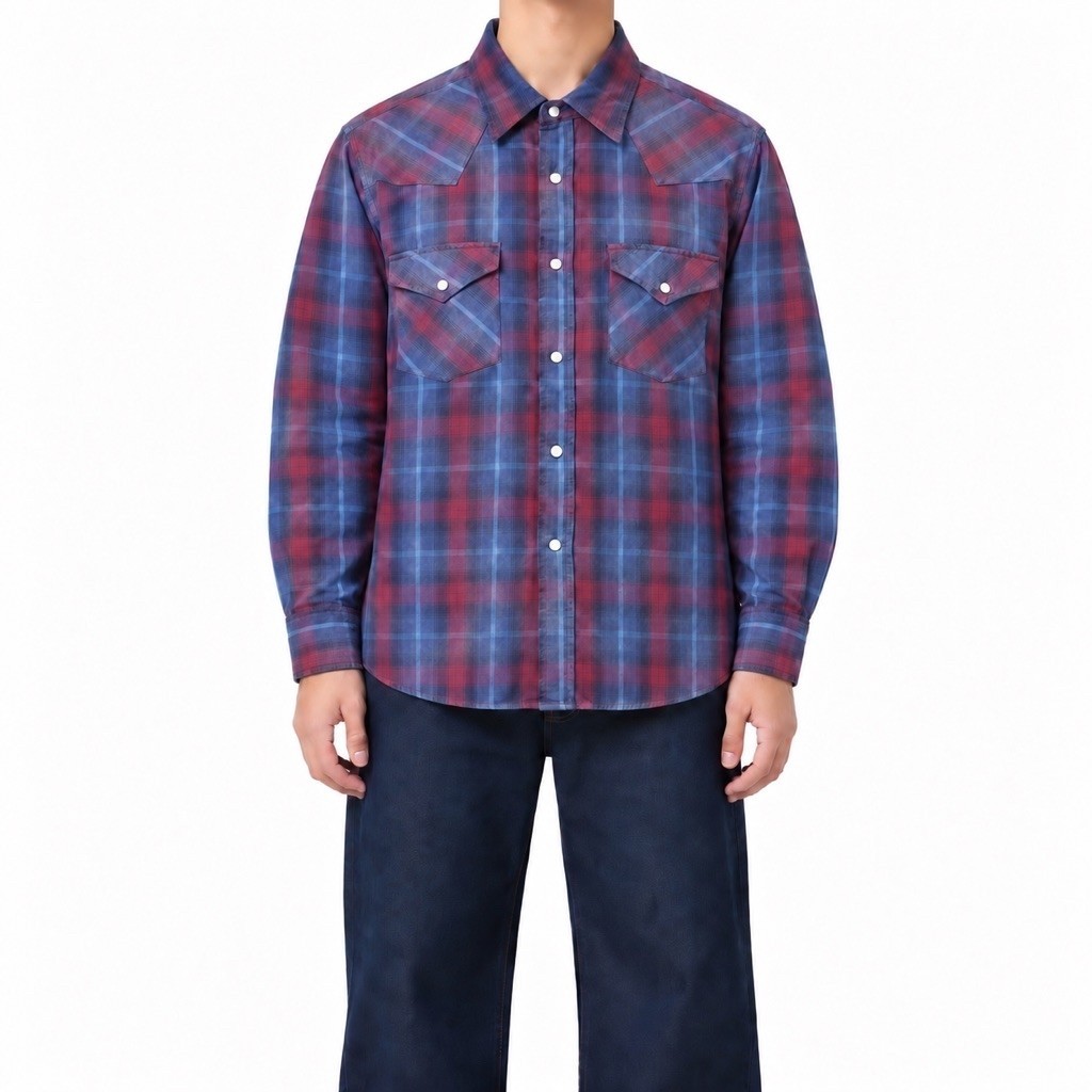 Lee Union Made Sanforized Western Pearl Snap Vintage Plaid Flannel