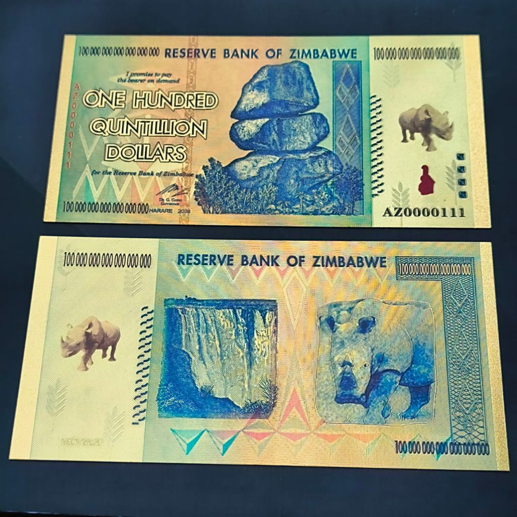 Sovenir Uang Gold Foil Zimbabwe Seri 100 Quintilion Antik