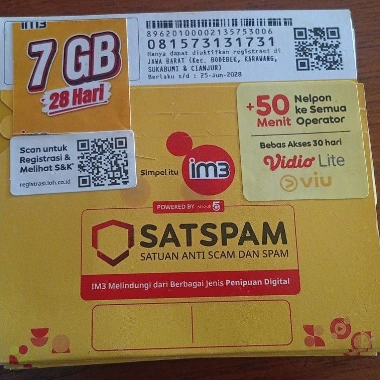 Perdana Sim Card IM3 Indosat zona jabar