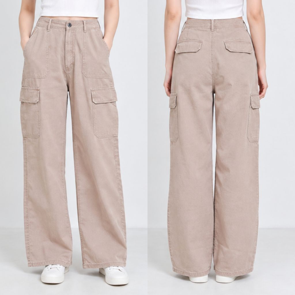 ZARA WOMAN CELANA DENIM CARGO NATURAL ASLI ORIGINAL BARU