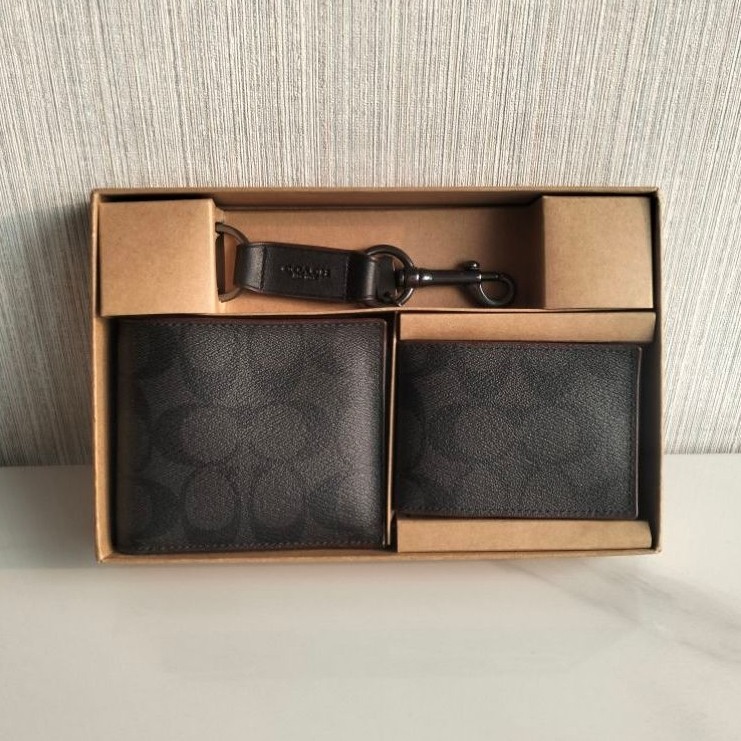 Coach Box Gift 3 in 1 Dompet Pria Men Wallet