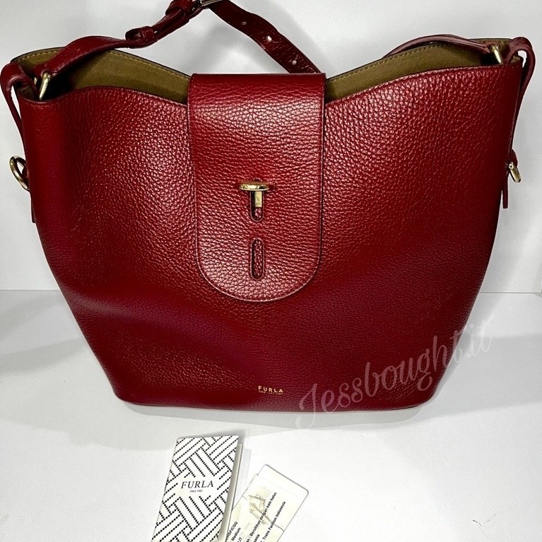 [Preloved] by Furla Net Hobo Bag Medium Red Leather Original Lengkap Tag
