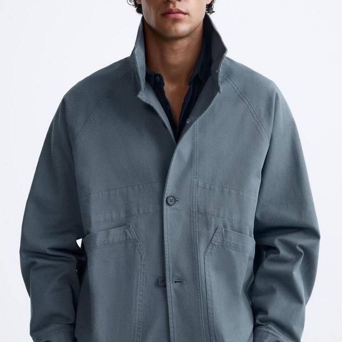 ZARA Olive Grey Field Short Jacket - High Neck Jacket - Olive Grey Slate Blue Utility Field Canvas J