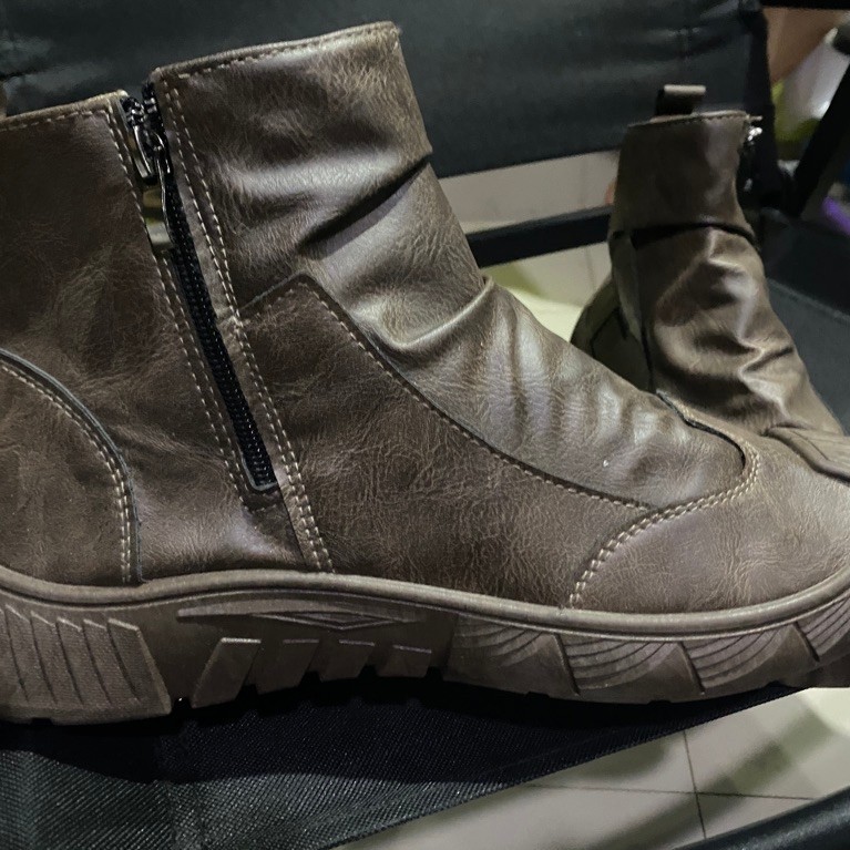 Men Winter Faux Lined Retro Pleated Round Toe Warm Comfort Ankle Boots Shoes / SEPATU FASHIOM PRIA M