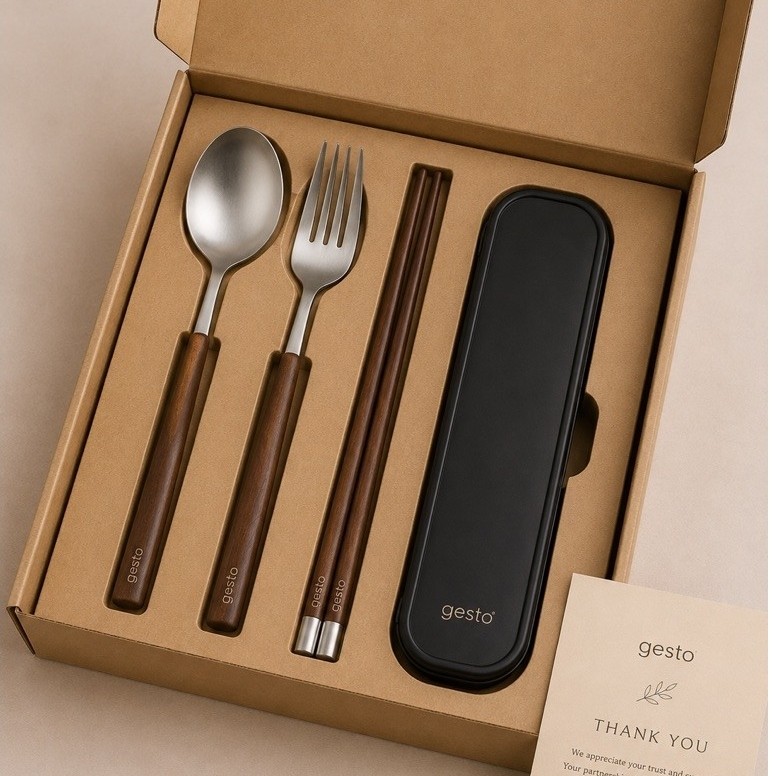 GESTO Premium Cutlery Set | Souvenir Alat Makan Custom Box & Logo
