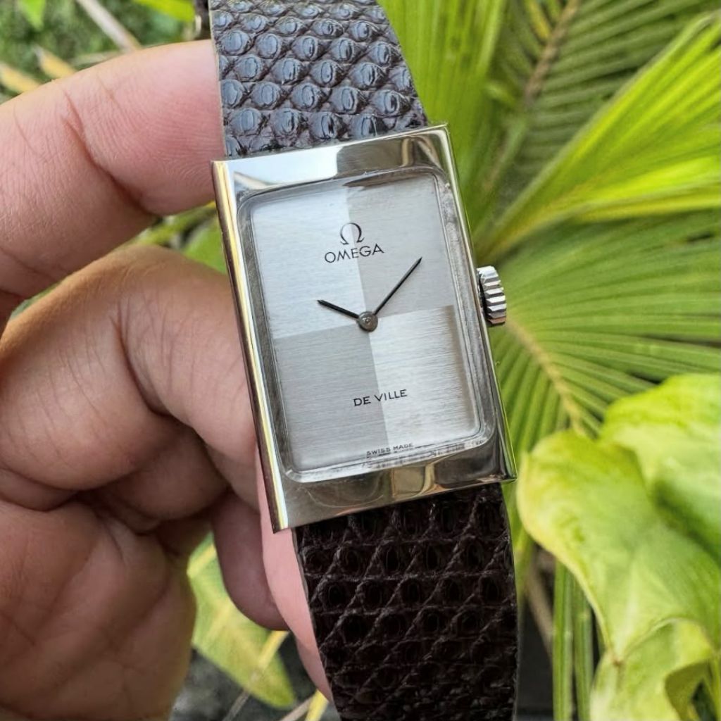 Jam Tangan Omega De Ville Pria/Wanita Analog Tali Coklat Model Kotak