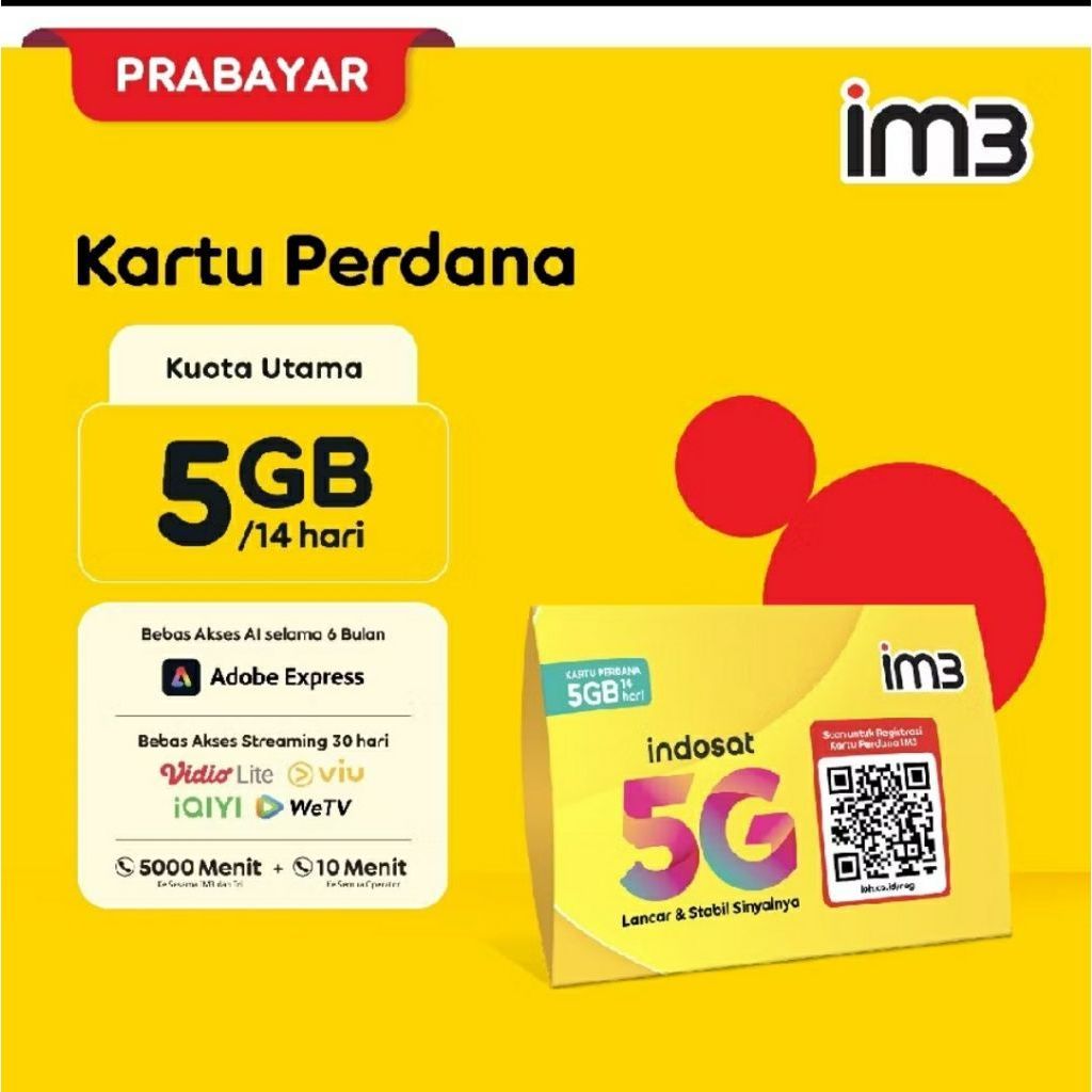 SIMCARD im3 Kartu Perdana Indosat 5G Prabayar 5GB/14 Hari