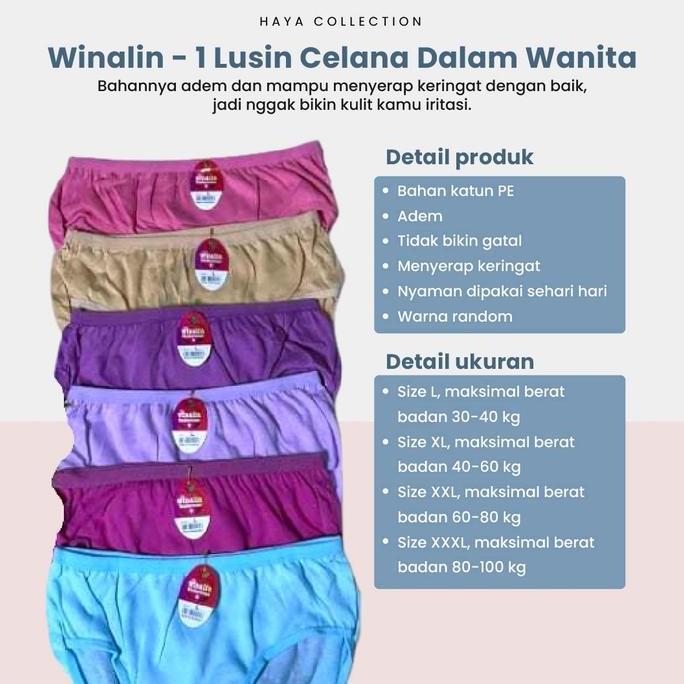 12Pcs Celana Dalam Winalin / Celana Dalam Wanita Winalin Dewasa Katun Lembut Nyaman