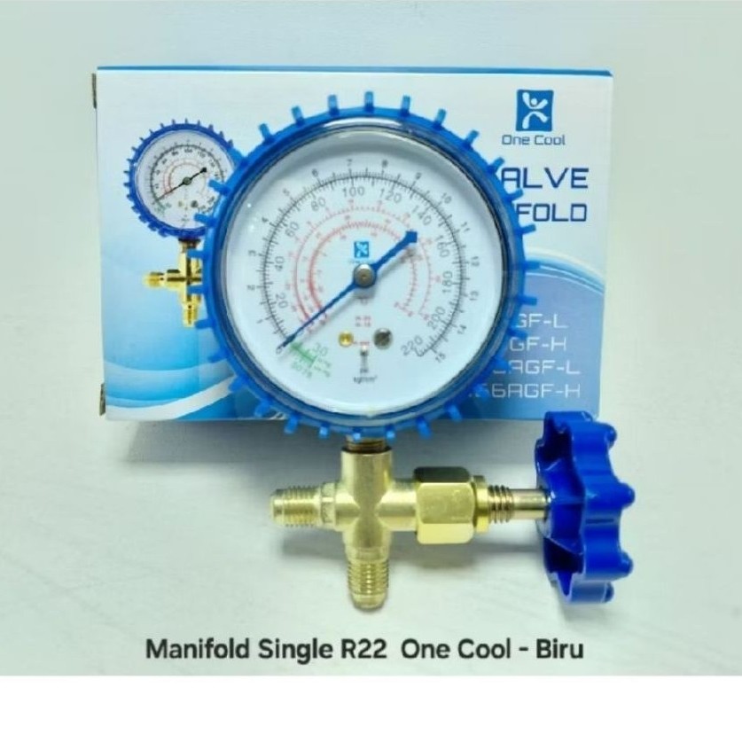 One Cool Manifold Single R22 Biru Gauge Manifold untuk AC
