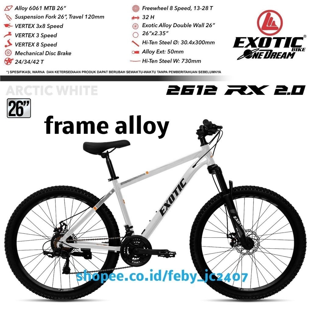Sepeda gunung mtb exotic et 2612 rx 2.0 frame alloy 26 inch