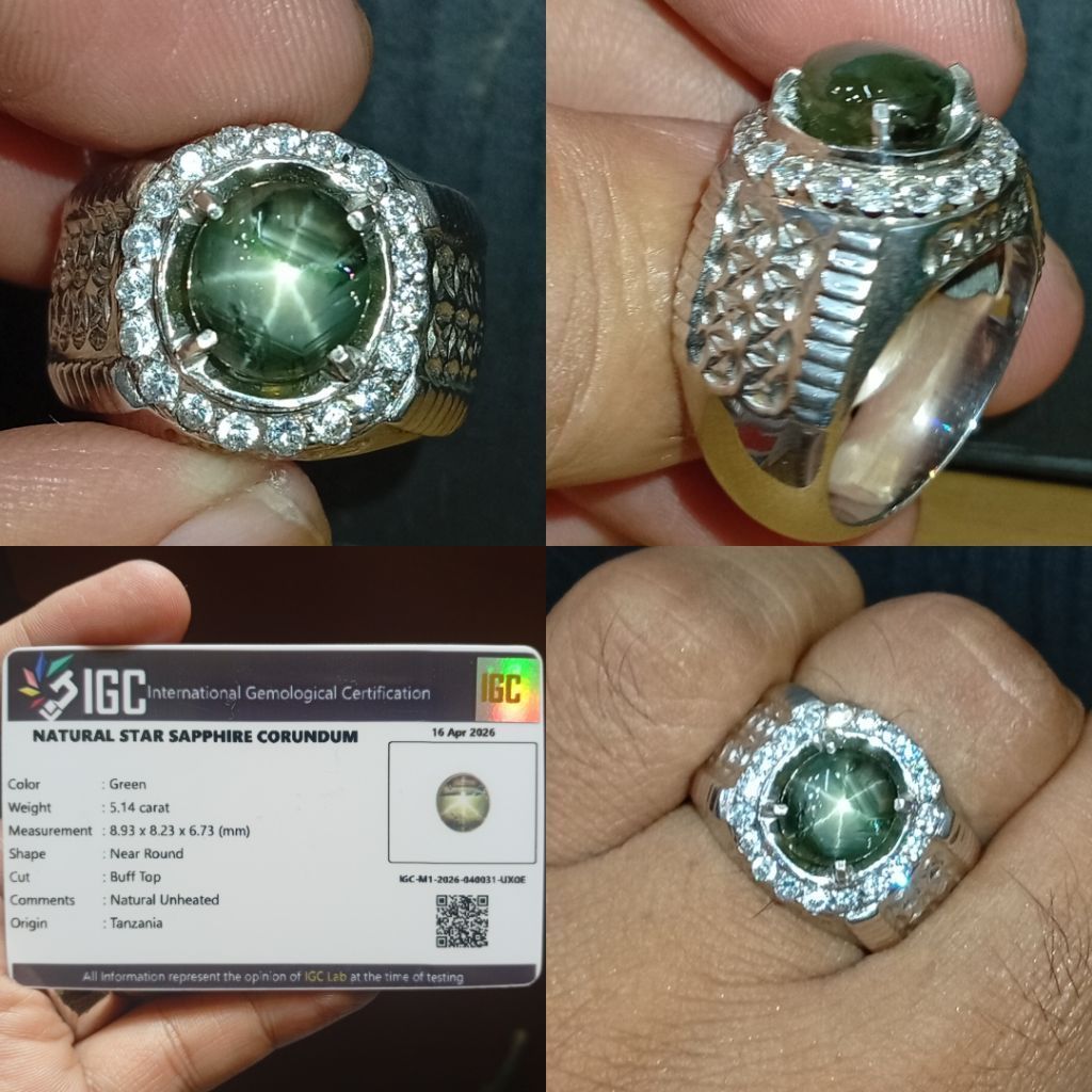 Natural Star Green Sapphire Tanzania 5.14 ct No Heat memo IGC