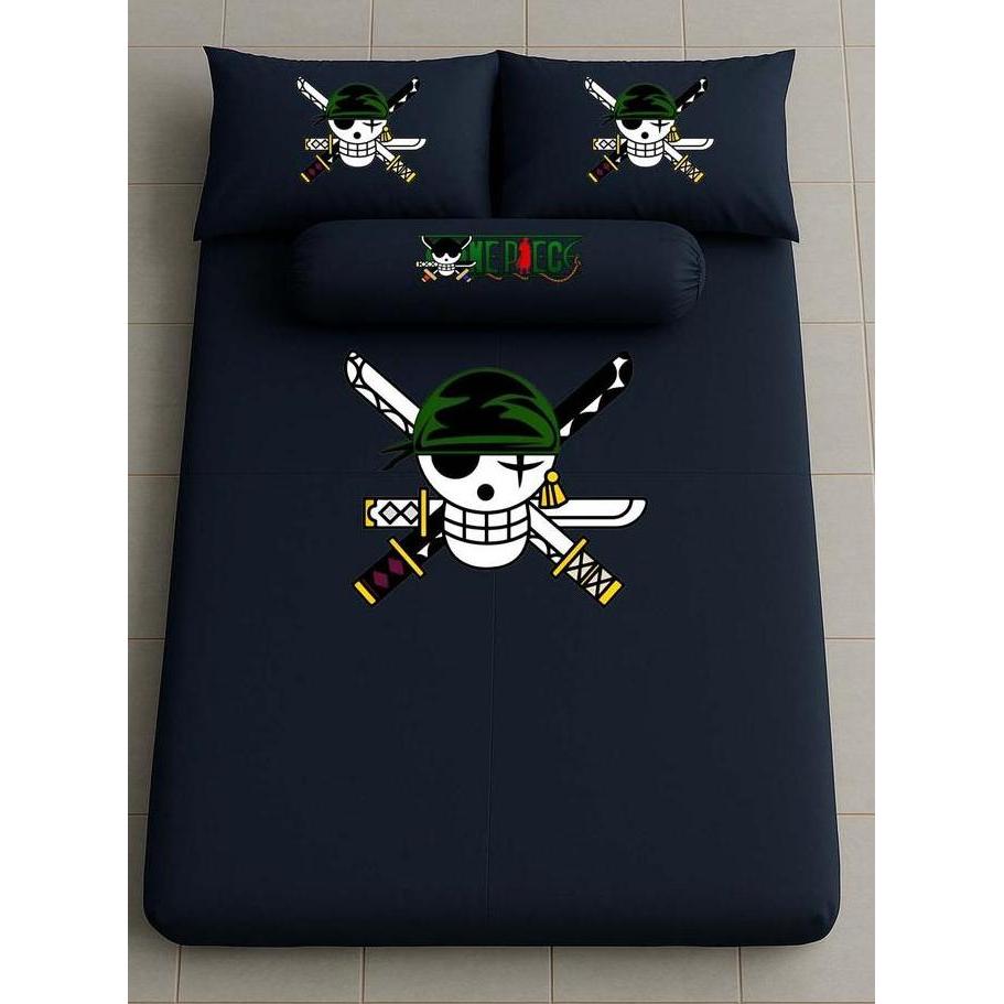 Anime One Piece Roronoa Zoro- Sprei Karakter Anime One Piece 1 Set Sprei 2 Sarung Bantal 1 Guling Uk