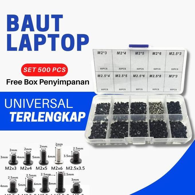 Baut Mur Screw Laptop Universal 500pcs Set kit