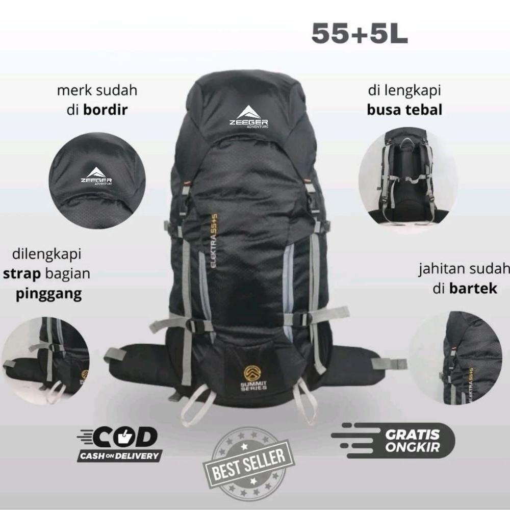 Tas Ransel Gunung 55+5 L # Tas Hiking # Tas Carrier 50L Fiber Murah