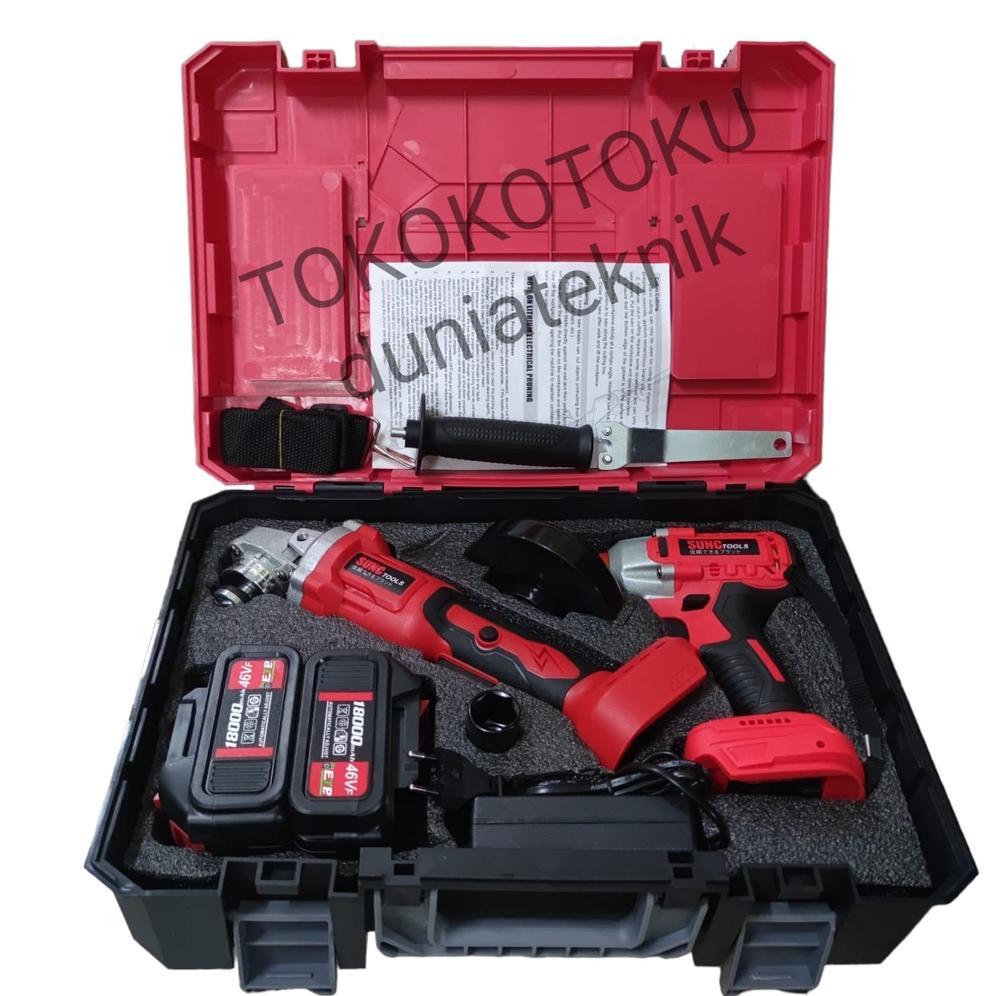 SUNC TOOLS PAKET MESIN GERINDA + IMPACT WRENCH CORDLESS BRUSHLESS 46VF / NAGAWA