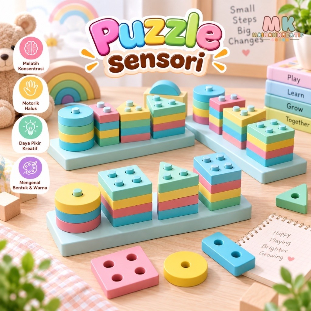 MK104 Mainan Block Puzzle Geometri/ Geometris Puzzle Kayu Block Kayu 1008 / Puzzle