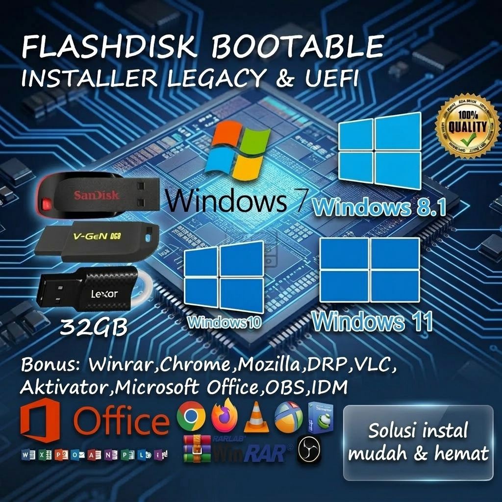 USB FLASHDISK BOOTABLE | MULTIBOOTABLE WINDOWS XP-7-8.1-10-11 PLUS DRIVERPACK
