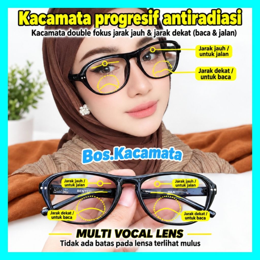 Paket Kacamata Lensa Progresif (baca+jalan) Kacamata Pria/Wanita Lensa anti radiasi | Kacamata Progr