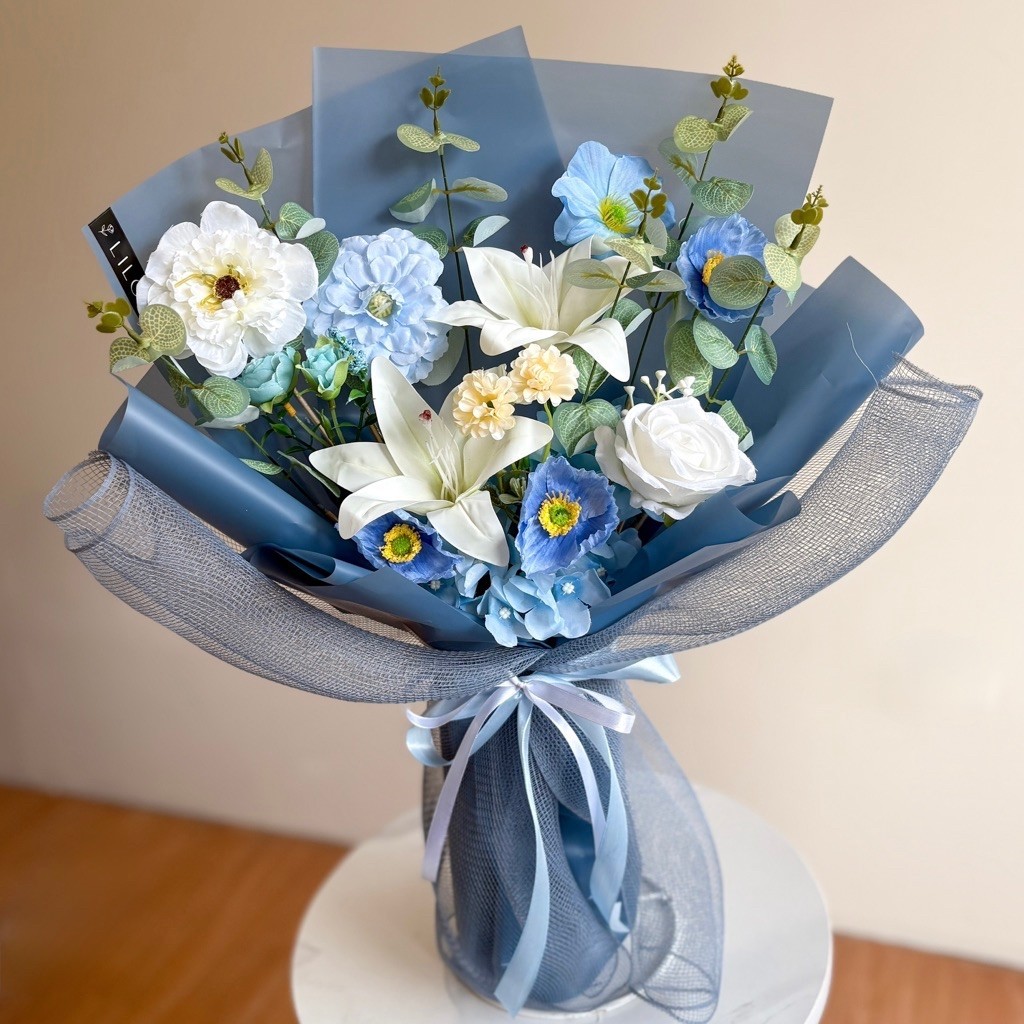 [INSTANT] White Lily Flower Bouquet Buket Bunga Lili Bucket Artificial Pink Hadiah Cewek Pacar