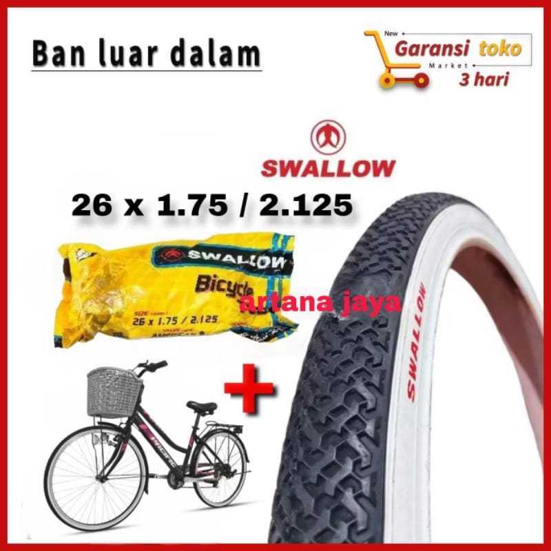 Ban luar dalam 26 x 1.75 Sepeda 26x1.75 putih hitam cocok untuk Mini Jengki Phoenix