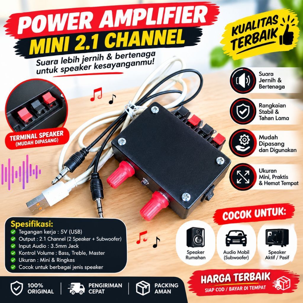 Amplifier Mini 2.1 Channel 5V USB Audio Power Amplifier Speaker Subwoofer