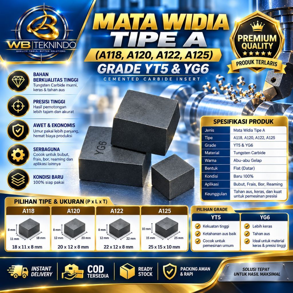 Mata Widia A118 A122 A125 Carbide Brazed Tip Pahat Bubut Tungsten Cdarbide Mata Potong Bubut Besi Ba