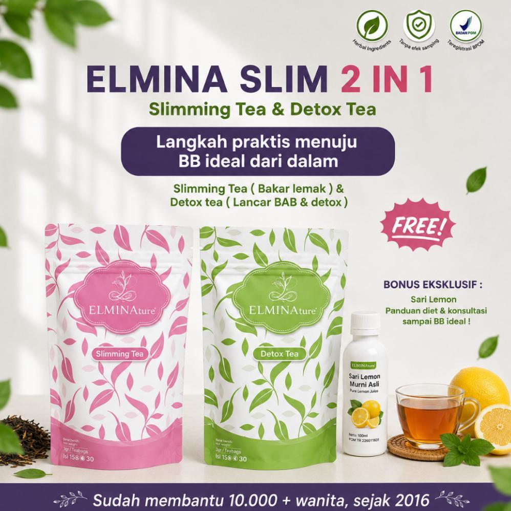 Elmina Slim 2in1 Teh Pelangsing | Slimming Tea + Detox Tea | After Lunch & After Dinner Diskon