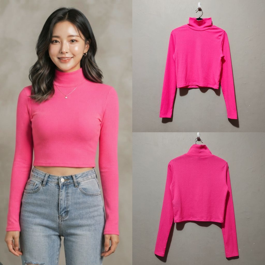 UNIQLO pink crop top pink turtleneck pink crop uniqlo turtleneck uniqlo