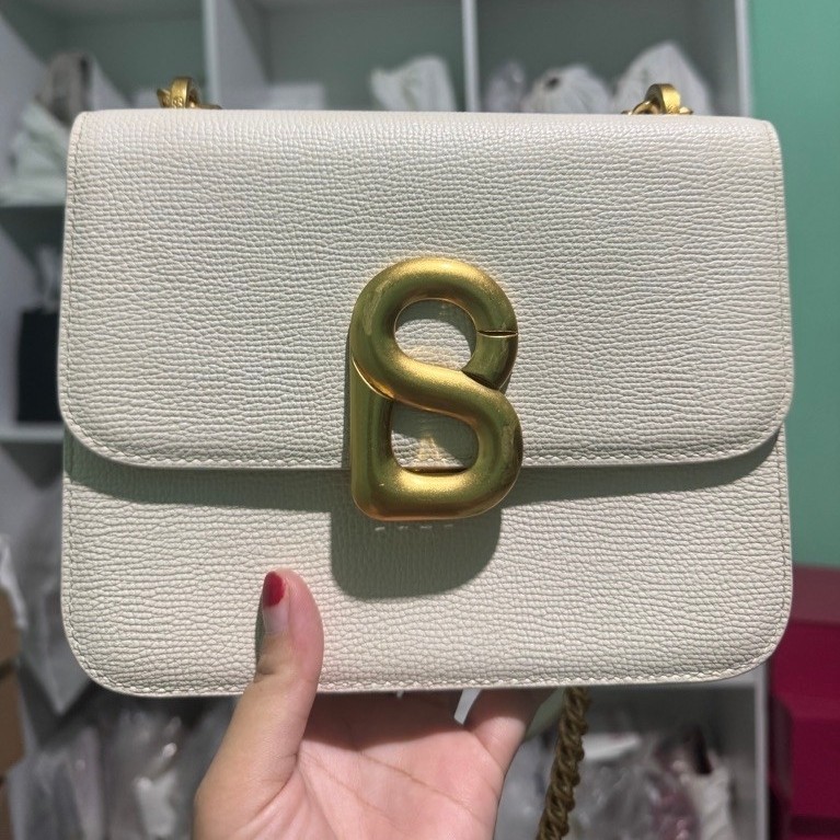 Audrey Chain Leather Buttonscarves Small White+Dusbag