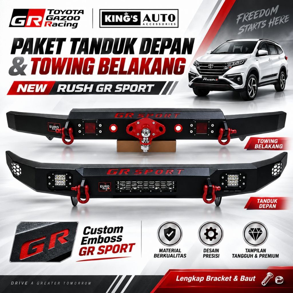 Paket Tanduk Depan Towing Belakang Besi Pengaman Bumper Model Custom Emboss Rush 2018 - 2025 GR SPOR