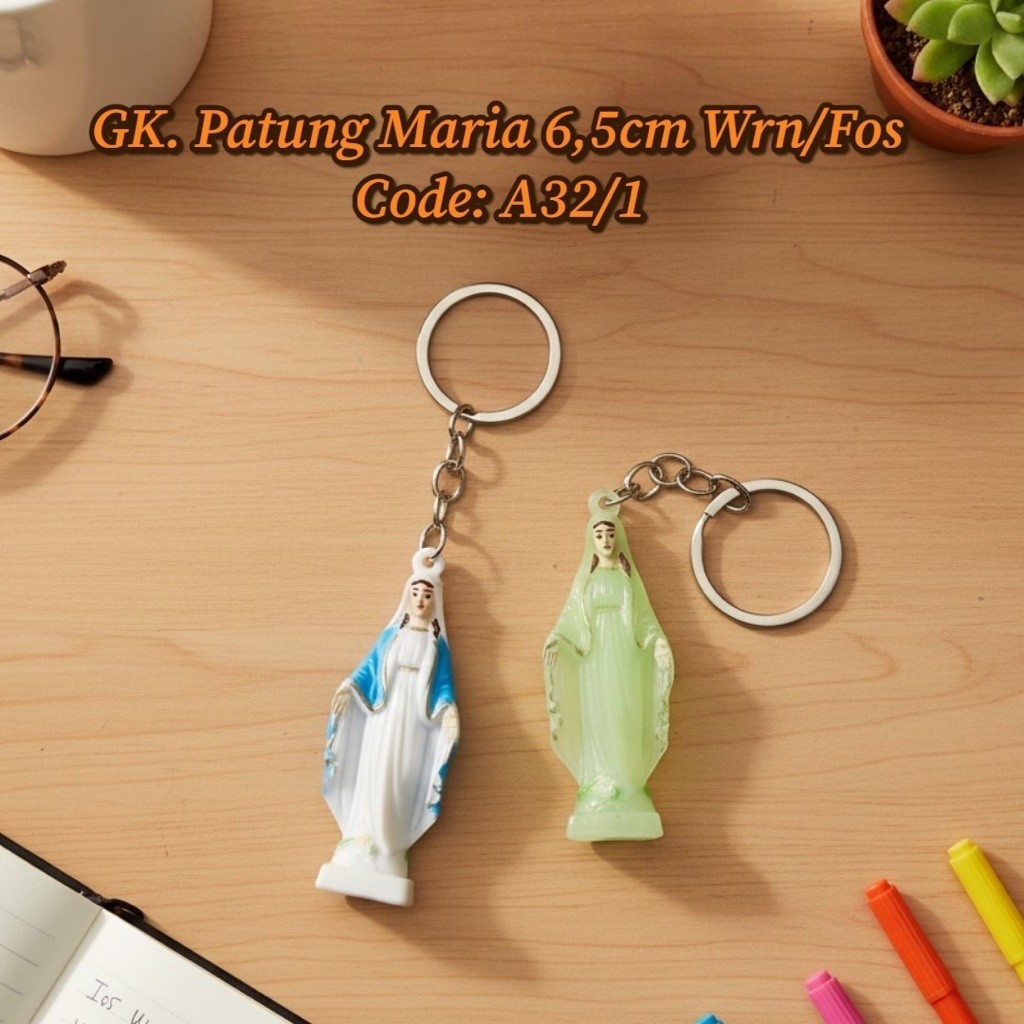 Gantungan Kunci Bunda Maria Warna&Fosfor - Souvenir Rohani