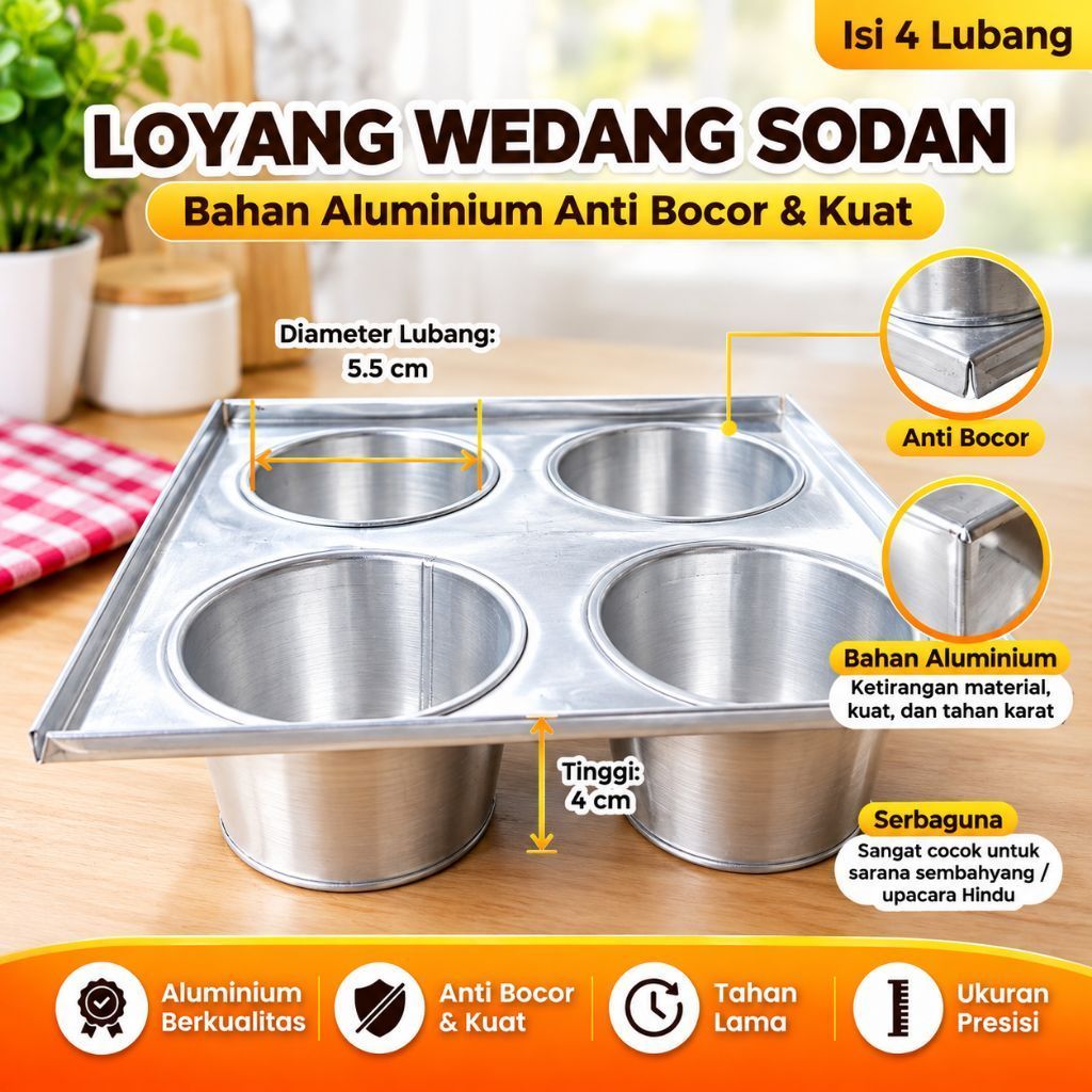 Loyang Wedang Sodan Pasodan Aluminium Isi 4 Lubang Anti Bocor 15x15 cm - Loyang Sodan Sarana Upacara