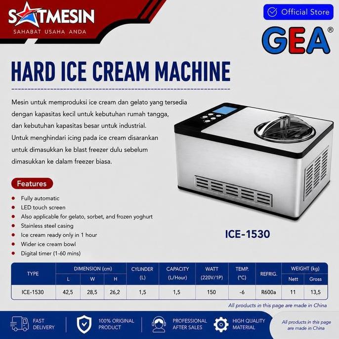 Kelld- Satmesin Jual Ice Cream Maker Gea Ice-1530 / Mesin Pembuat Es Krim