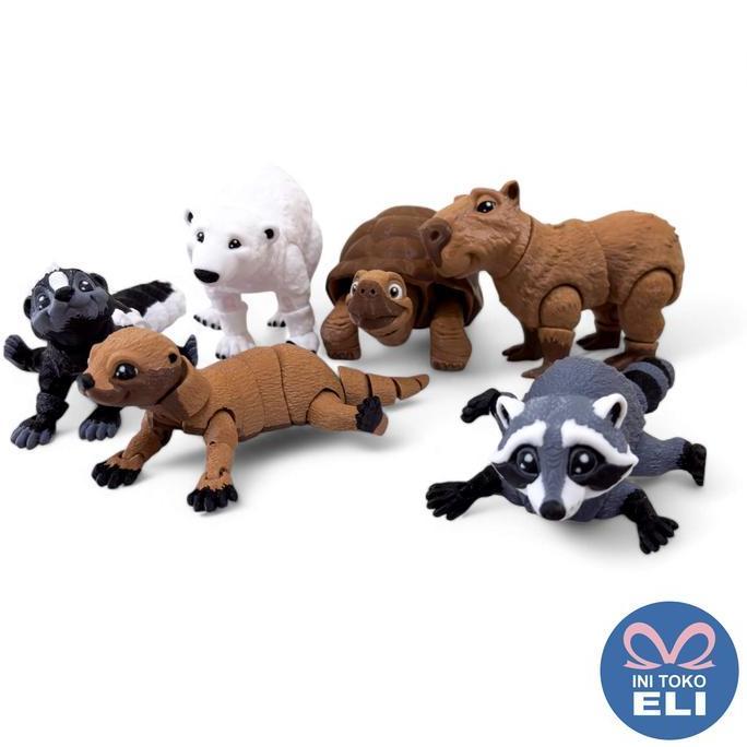 Figur Hewan Binatang Realistis Koleksi & Dekorasi Lucu Toy Capybara Bear Otter Racoon