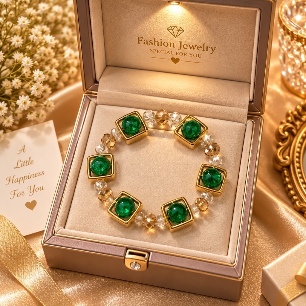 Gelang fashion wanita dengan kombinasi batu kristal bening dan nuansa champagne