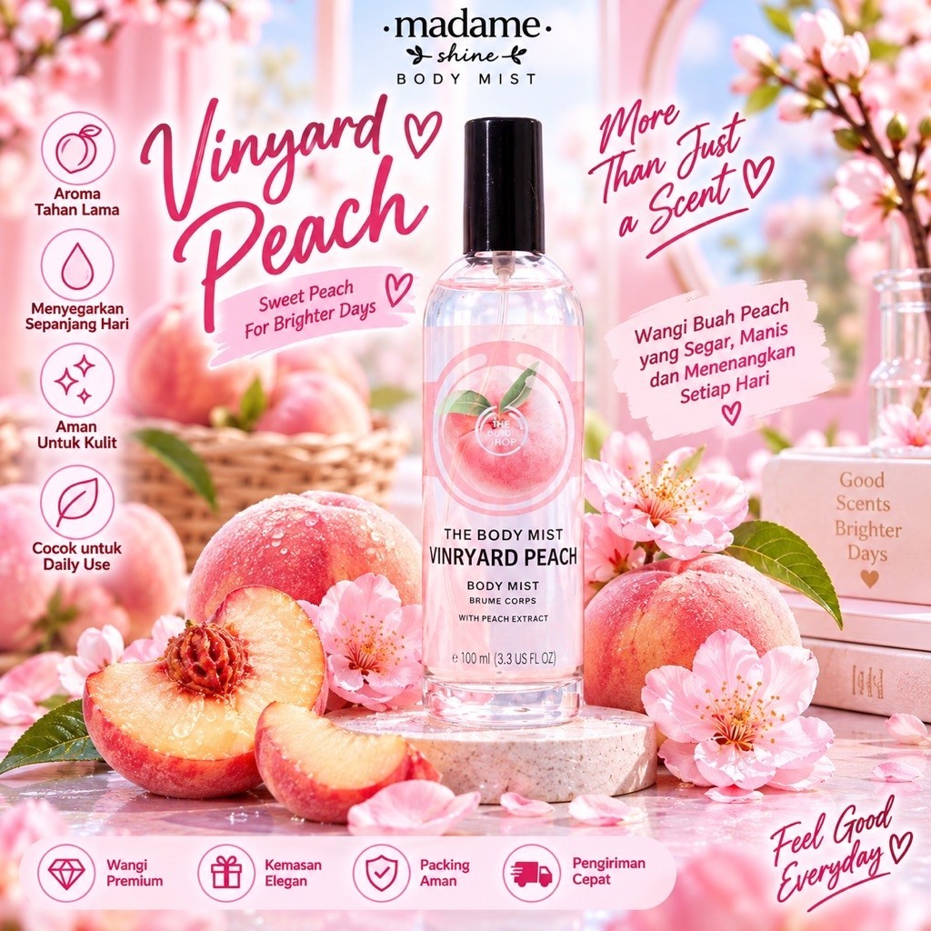 Body mist Parfum  | Vinyard Peach Parfum Wanita – Tahan Lama | Best seller parfum