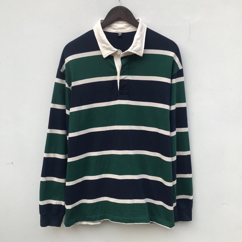 Kaos Kerah by Uniqlo Rugger Rugby Polo Shirt Green/Navy sz XL