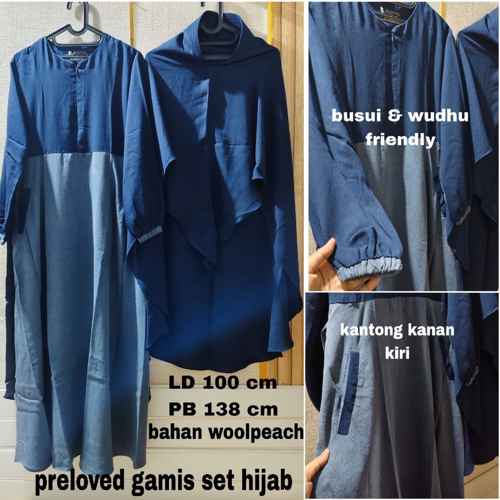 preloved gamis set hijab nazeera navy