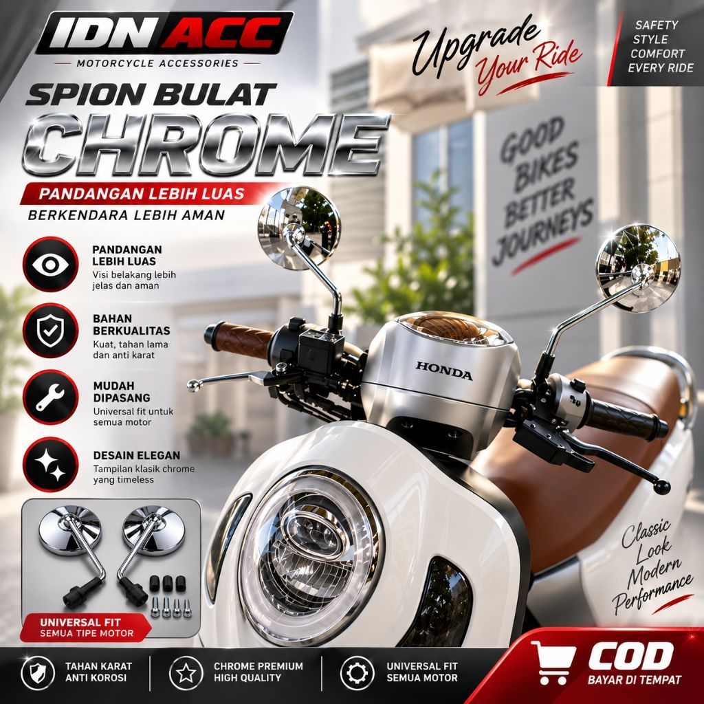 Spion Bulat Chrome Honda Scopy Genio Beat Stylo dll